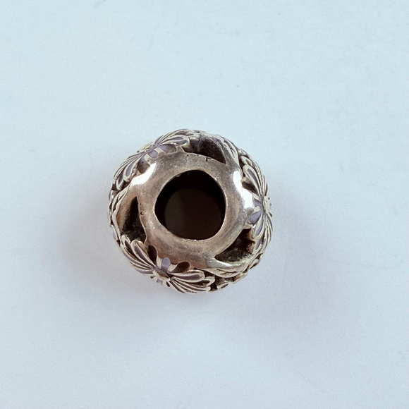 Pandora Lavender Enamel Daisy Meadow Sterling Silver 925 Barrel Charm Retired - Picture 5 of 6
